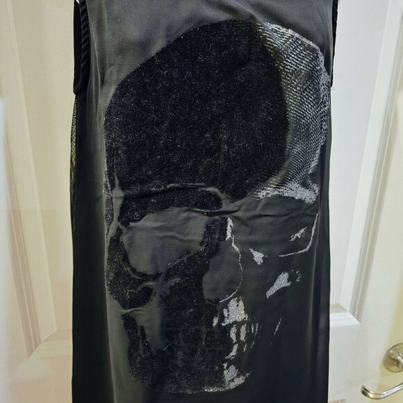 Retro Doll Black Sleeveless Skull Tank Dress – High-Low Hem, Sheer Layer – S - Picture 10 of 12